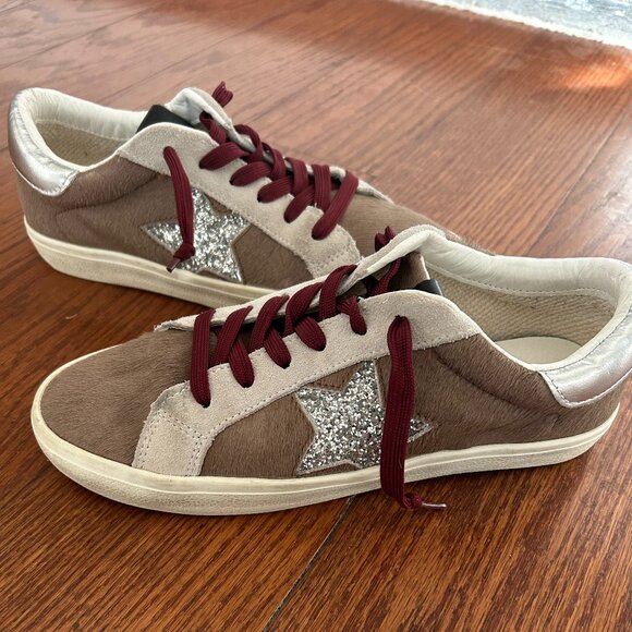 Steve Madden Philo Khaki Multi Silver Star Sneaker Size 9 Pony Hair Low Top - Picture 9 of 9